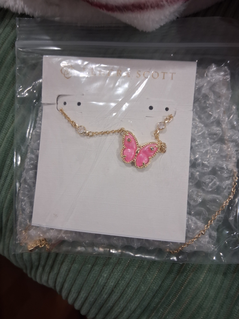 Kendra Scott Pink Butterfly Pendant Necklace - Gold Chain